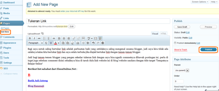 Menambahkan Page/Halaman Baru pada WordPress