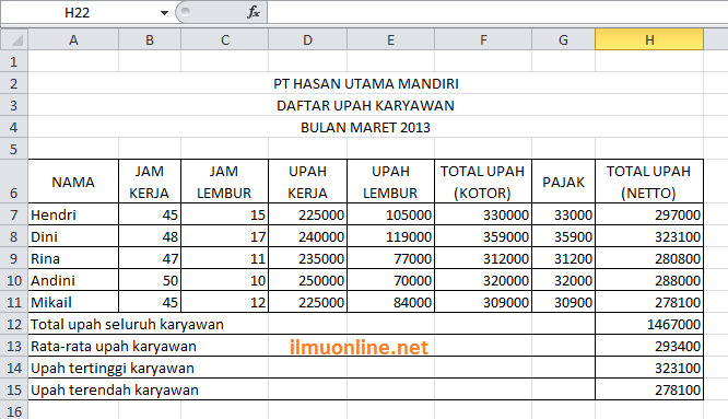 Contoh Soal Tes Excel Masuk Kerja Pdf