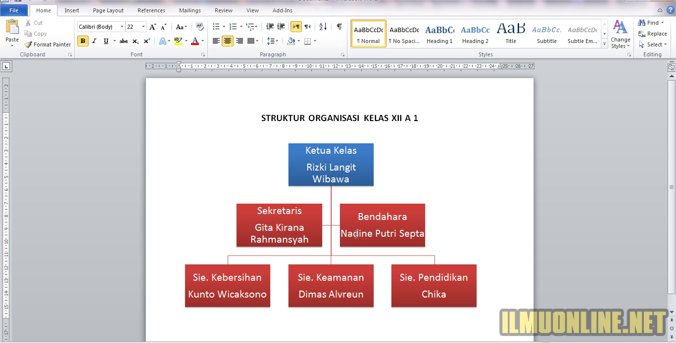 Cara Membuat Struktur Organisasi Kelas Di Word Yang Menarik