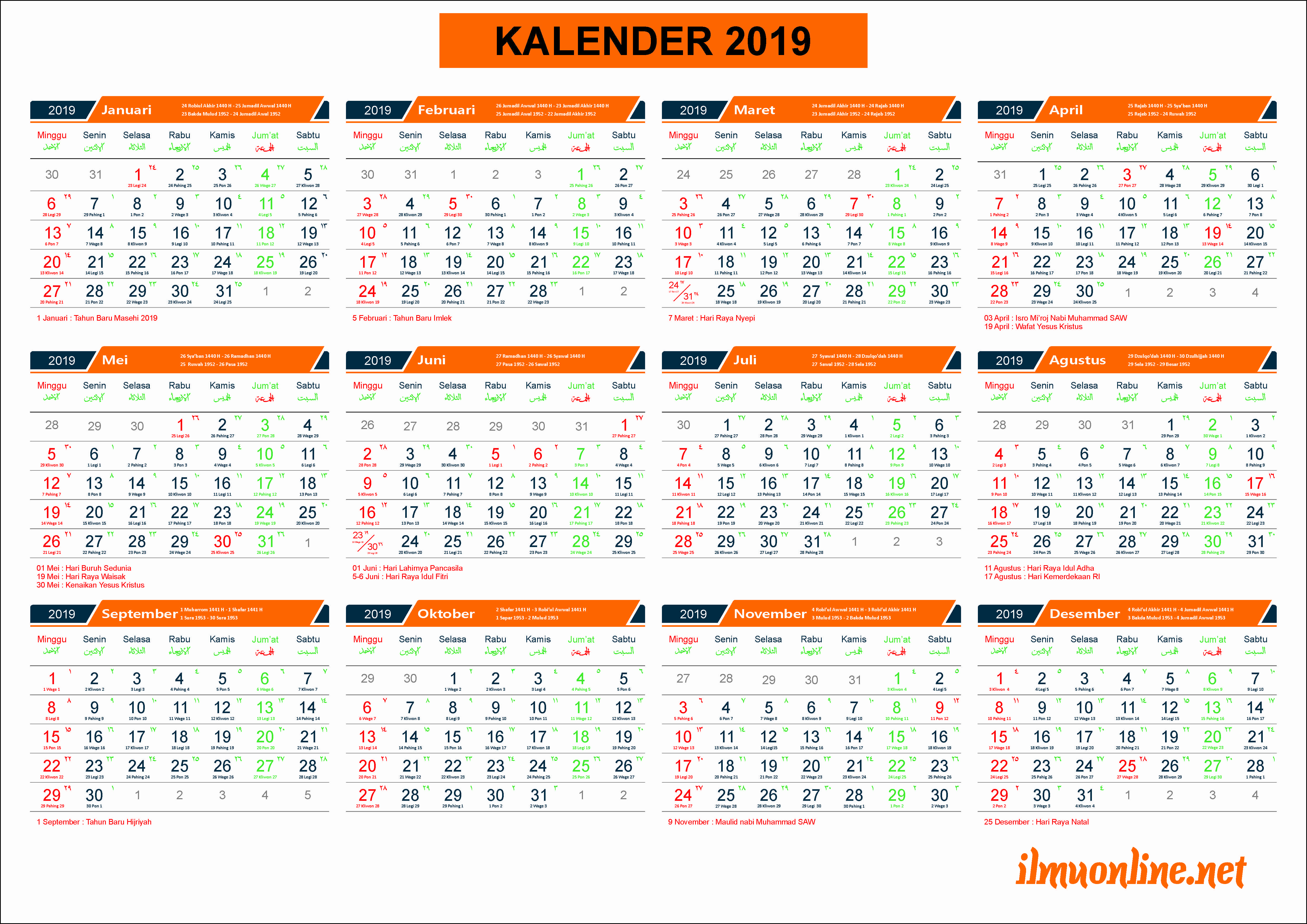 Download Kalender 2019 Format Corel Draw (CDR)