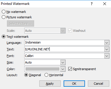 cara membuat watermark teks di word